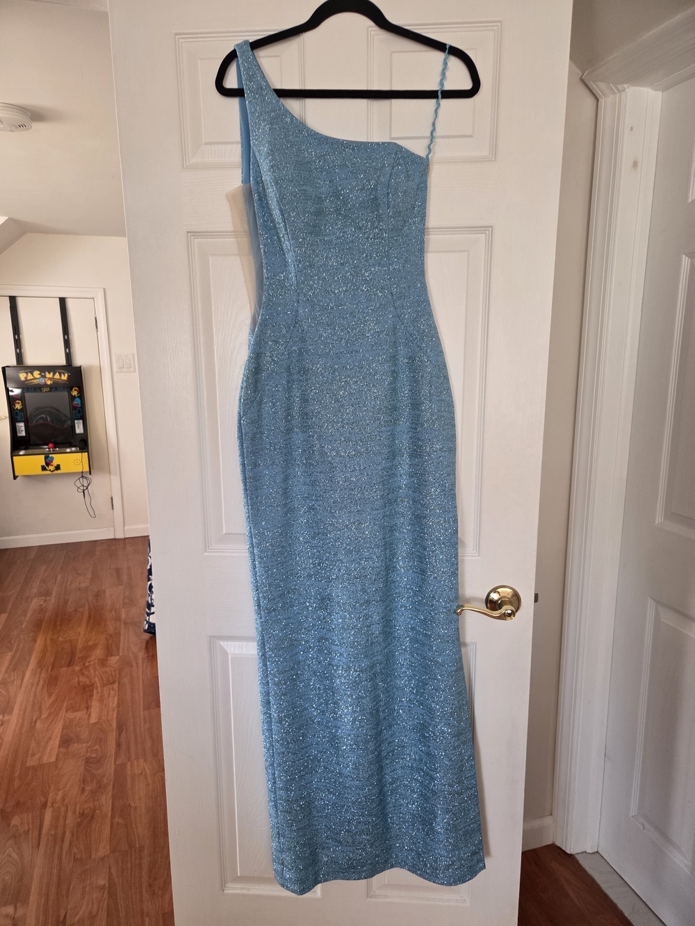 Jovani Sparkling Light Blue One-Shoulder Evening Gown